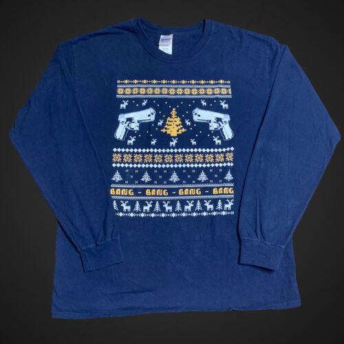 Vtg Bang Bang Bang Ugly Xmas Sweater Guns Rare Shirt Size L