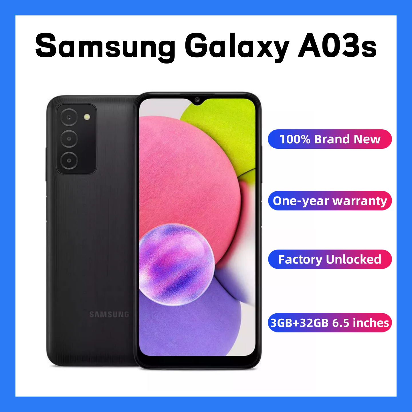 Samsung Galaxy A03s SM-A037U1  32GB 6.5’unlocked version - black-Brand New