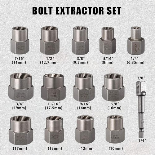 14PC Impact Bolt Extractor Set Nut Remover Stripped Extraction Socket Tools kit - Picture 2 of 12