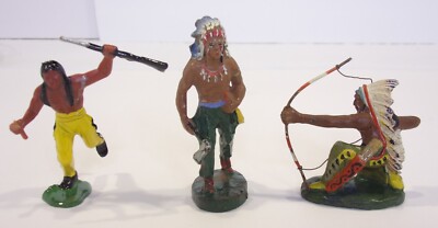 Two Germany Elastolin And One Made In Holland 70mm Indian Figures