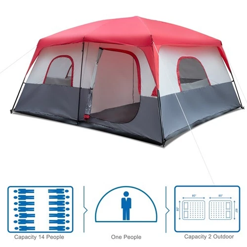 Polyester Fiberglass Poles Can Accommodate 14 People Camping Tent Red - Picture 17 of 19