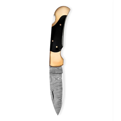 CUSTOM HAND FORGED DAMASCUS STEEL CAMPING FOLDING POCKET KNIFE W/Sheath