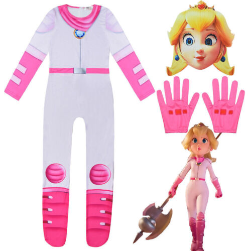 Super Mario Bros Peach Princess Jumpsuit Costume Fancy Dress Kids Girls BookDayש - Picture 1 of 15