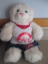Build A Bear Rainbow Hearts Love Denim Skirt  White Plush 16"  Valentine's Day