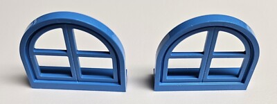 Lego 2 Parts Window 1 x 4 x 3, Rounded Top with 4 Panes and Sill 5260 Dark Azure