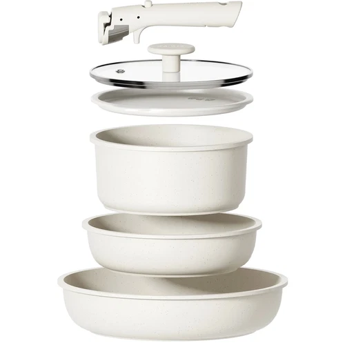 Carote 6-Piece Nonstick Induction Cookware Set, Detachable, White Granite