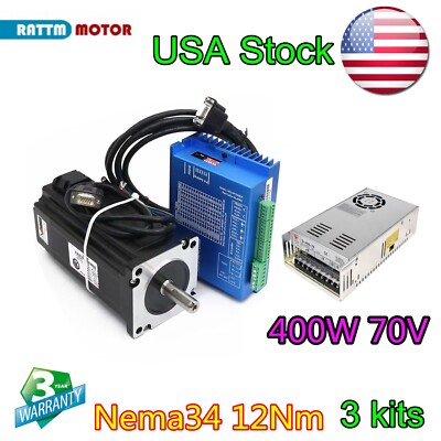 〖US〗3 Axis CNC Kit 12Nm Stepper 1700oz-in Nema 34 Closed Loop Servo ...