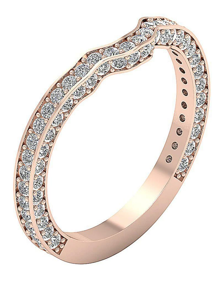 Anillo de aniversario de diamantes talla redonda I1 G 0,90 quilates conjunto de puntas de oro macizo de 14 quilates 2,10 mm Foto 4 de 4