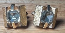 Vintage SWANK blue/grey faux gem stone Gold Tone Cuff Links
