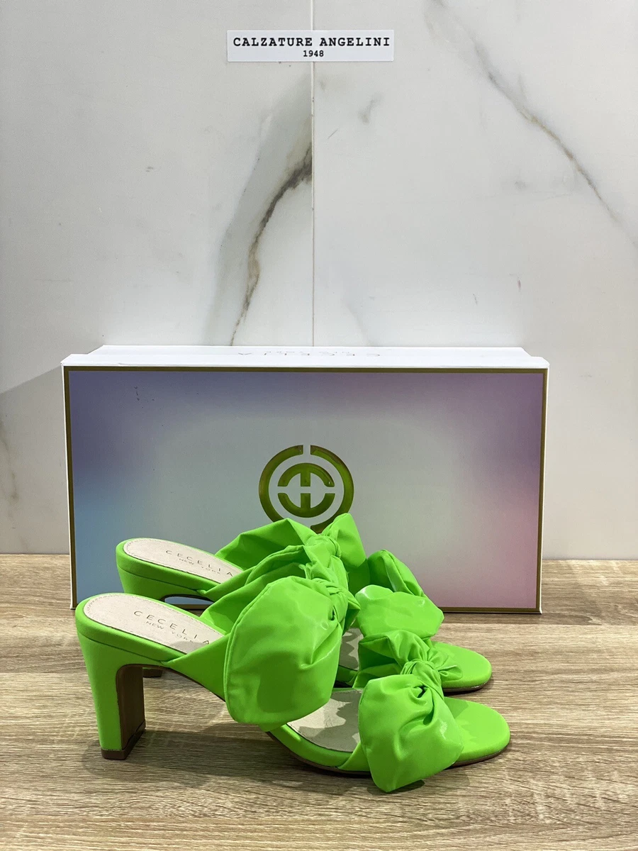 Stradivarius - Sandali Con Tacco Verde Lime Con Punta Squadrata E Fascette Sottili A Pianta Larga