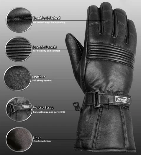GENUINE SOFT LEATHER STRAP THINSULATE MOTORCYCLE LEATHER WINTER RIDING GLOVES