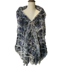 Real Rex Rabbit Fur Shawl Wraps Women's Party Dinner Cape Coat Tassel Pocket