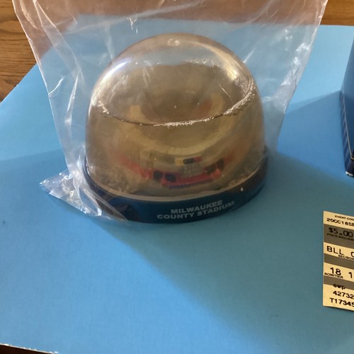 Milwaukee County Stadium Snow Globe Vintage With Brewers Ticket Sept 18, 2000 - Picture 2 of 5