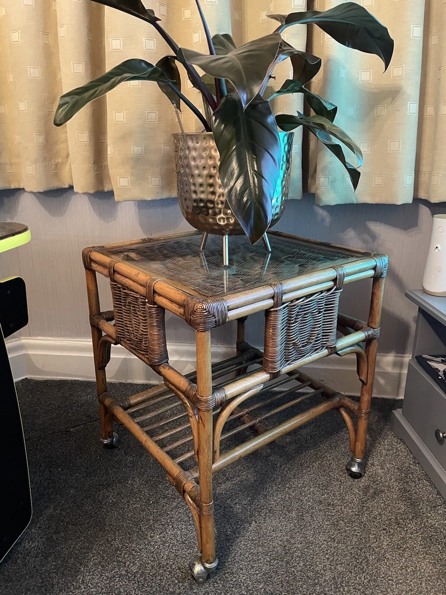 vintage Boho Daro LTD 70s bamboo cane glass topped coffee table side table