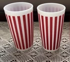 Vtg HAZEL ATLAS MILK GLASS RED CANDY STRIPE Christmas TUMBLER Glasses Two In Lot