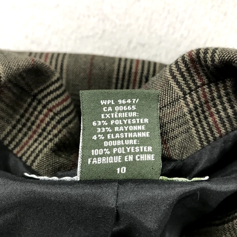 Eddie Bauer Blazer Womens 10 Brown Plaid Lined Long Sleeves Button Up Jacket - Image 4 of 4