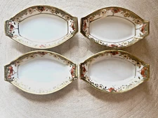 Antique Nippon Hand Painted Salt Dips Set of 4 Porcelain Gold Trim Red Fruit