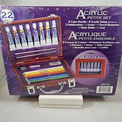 Acrylic Painting Supplies Paint Kit Brushes Colored Pencils Wood Box Kit Gift