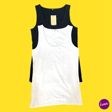 V BY VERY Women's Essentials Two Pack Longline Vest, White/Black, UK 18 | EU 46