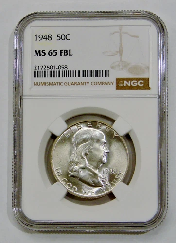 1948 - Silver Franklin Half Dollar - NGC MS 65 FBL Full Bell Lines 
