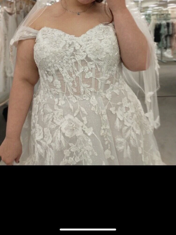 vestido de novia talla 16 firma Galina vestido de tul floral con mangas extraíbles Foto 2 de 2