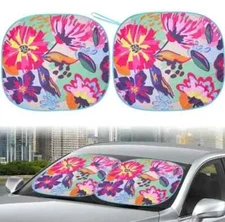 Auto Drive ~ Twist Sun Shade ~ FLORAL ~ 28.5'' x 31.5'' ~ Universal Fit ~ 2 Pcs.
