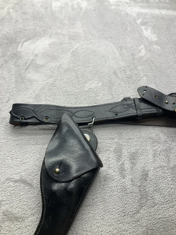 Funda de Cuero Genuino Derecha Policía Militar Revólver Negro Pistola Cinturón Solapa a Presión Foto 3 de 4