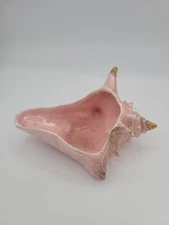 Vintage Deco Regency Ceramic Conch Shell Trinket Bowl Ashtray Pink Gold Seashell