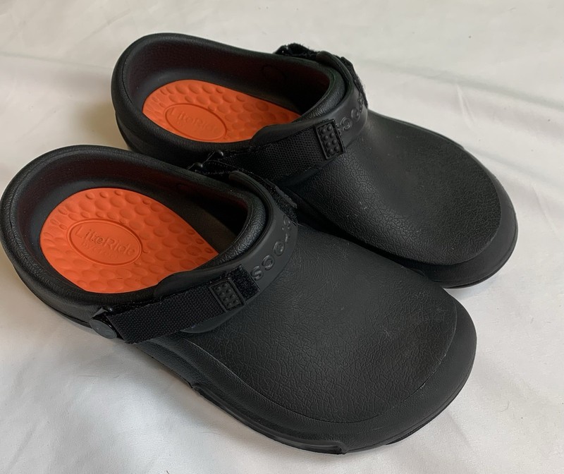 Crocs LiteRide Clog Slippers Black/Orange Slip-On Cushioned Closed Toe Mens 7