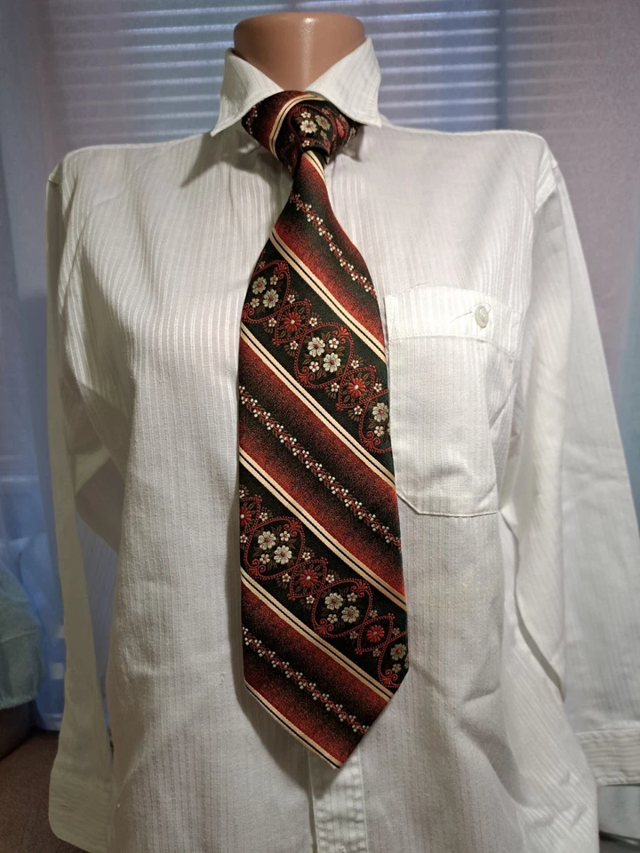 Винтажный австрийский народный галстук трахтен зеленый цветочный жаккард ручной работы эластичный гриф 1970-е - Изображение 2 из 4