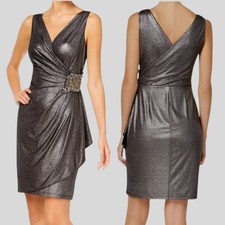 CALVIN KLEIN Women's Faux Wrap Cocktail Dress Metallic Black Size 4