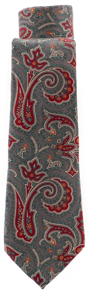 Corbata vintage Croft & Barrow para hombre gris cachemira borgoña naranja quemado 58 x 3,5 Foto 2 de 3