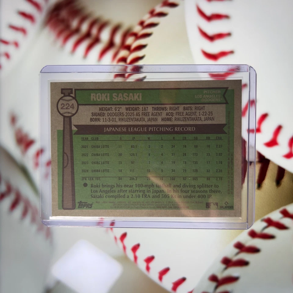2025 Topps Heritage Roki Sasaki Chrome RC Silver Sparkle Rookie #224 Dodgers - Image 2 of 2