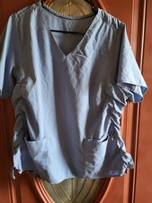 Vera Bradley Women's Light Blue XL Logo Charm Scrub Top Cinch Sides