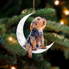 Dog Sit On The Moon Dog Memorial Keepsake Christmas Remembrance Ornament to R...