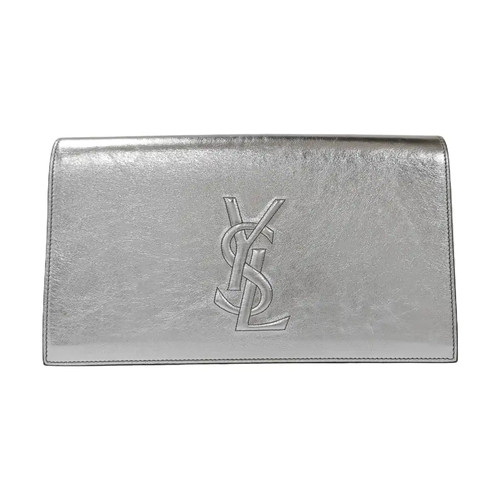 【Authentic】 Yves Saint Laurent BELLE JOUR Silver Leather Handbags (DDP)