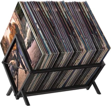 YINMIT Vinyl Record Storage Holder - 80-100 LP Organizer, Metal Display Rack, Qu