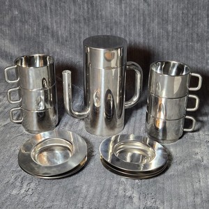 ポストモダン　sergio asti バーセット　レア Sergio Asti ICM Italy Red Boca Inox Stainless Espresso Set Mid