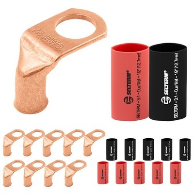 SELTERM 10pcs  6 AWG 3/8'' Wide Pad Stud 90° Bent Battery Lugs  Ring Terminal ...