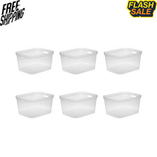 Sterilite Tall Storage Bin Clear Carry Handle Plastic Organizer 6 Count