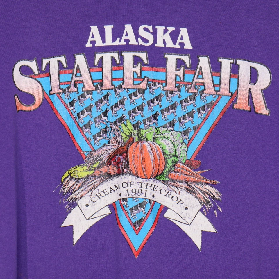 Camisa púrpura vintage Hanes 1991 Alaska State Fair crema de la cosecha talla L 42-44 Foto 2 de 4