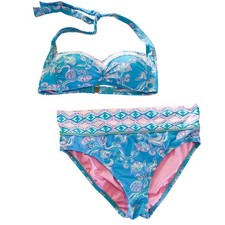 Lilly Pulitzer Bikini Swimsuit Set Halter Top High Waist Bottoms Teal S