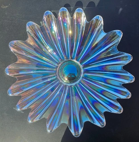 Vintage Iridescent Federal Glass Bowl/Dish Celestial Starburst 11.5 inches
