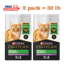 2 Pack, Purina Pro Plan Focus Indoor Hairball Adult Dry Cat Food, 16lb/bag 2.47 per pound