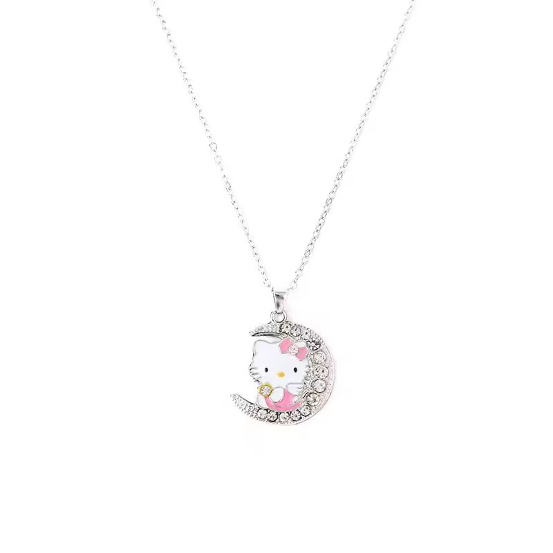 Lovely Cute Hello kitty On the Moon Pendant Necklace Little Girl's Jewelry Gift