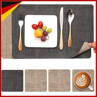 Tischsets Abwaschbar Kunstleder Doppelseitig Rutschfest Grau Beige 4Er Set