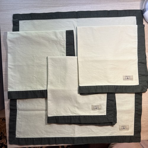 Vintage RALPH LAUREN Chino Cloth Napkins Khaki Tan Green Edging 19 in Square - Picture 5 of 5