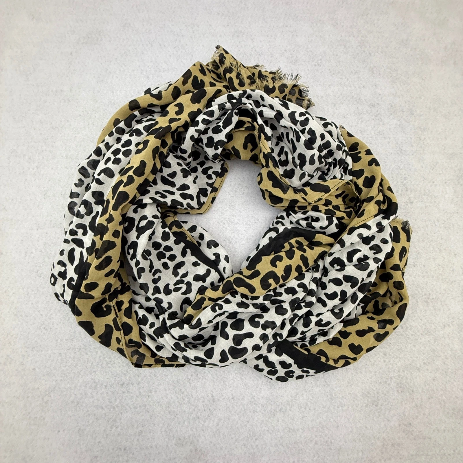 Talbots Scarf Womens One Size Tan Leopard Print Modal Fringed Lightweight