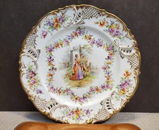 Dresden Franziska Hirsch Cabinet Plate, Courting Couple c.1893 Pierced Porcelain