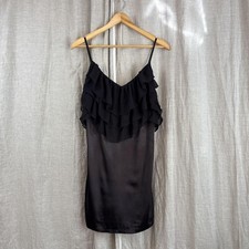 Supre Dress Womens Small Black Ruffle Satin Slip Tank Strap Cocktail Mini Dress